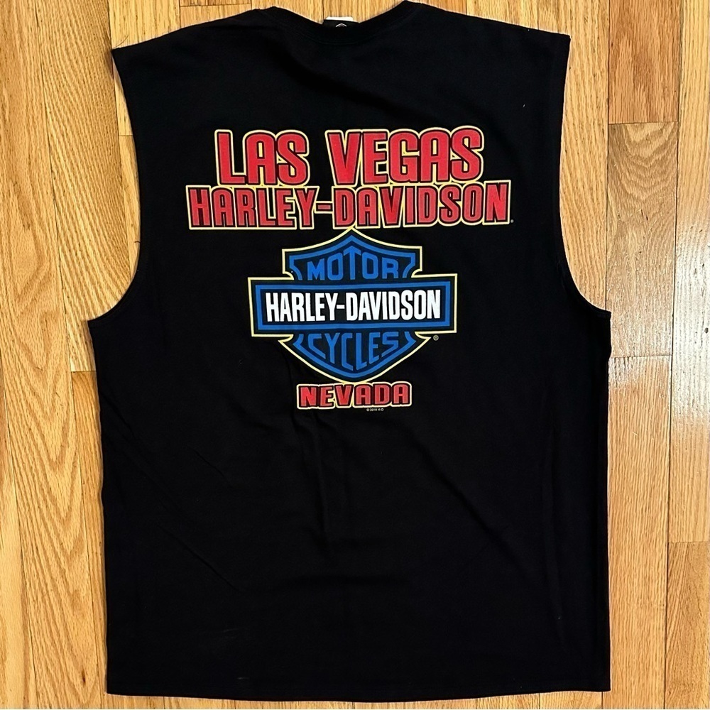 Harley Davidson Motorcycles Las Vegas Sleeveless Muscle TShirt Black Eagle Sz XL - Picture 2 of 6